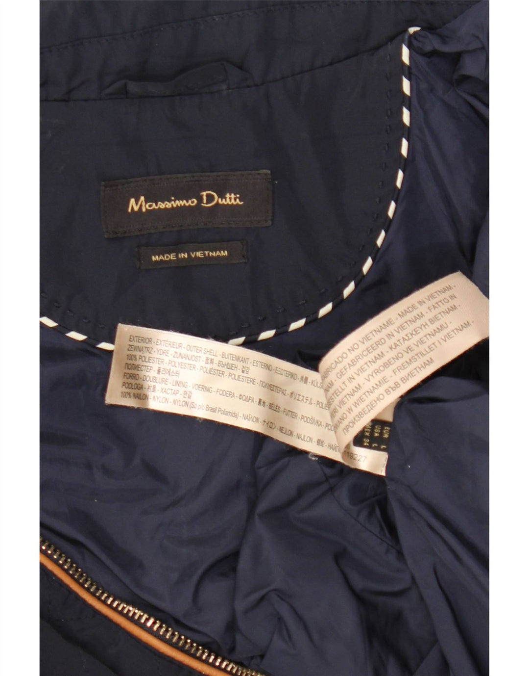 Colete acolchoado feminino Massimo Dutti UK 14 grande nylon azul marinho