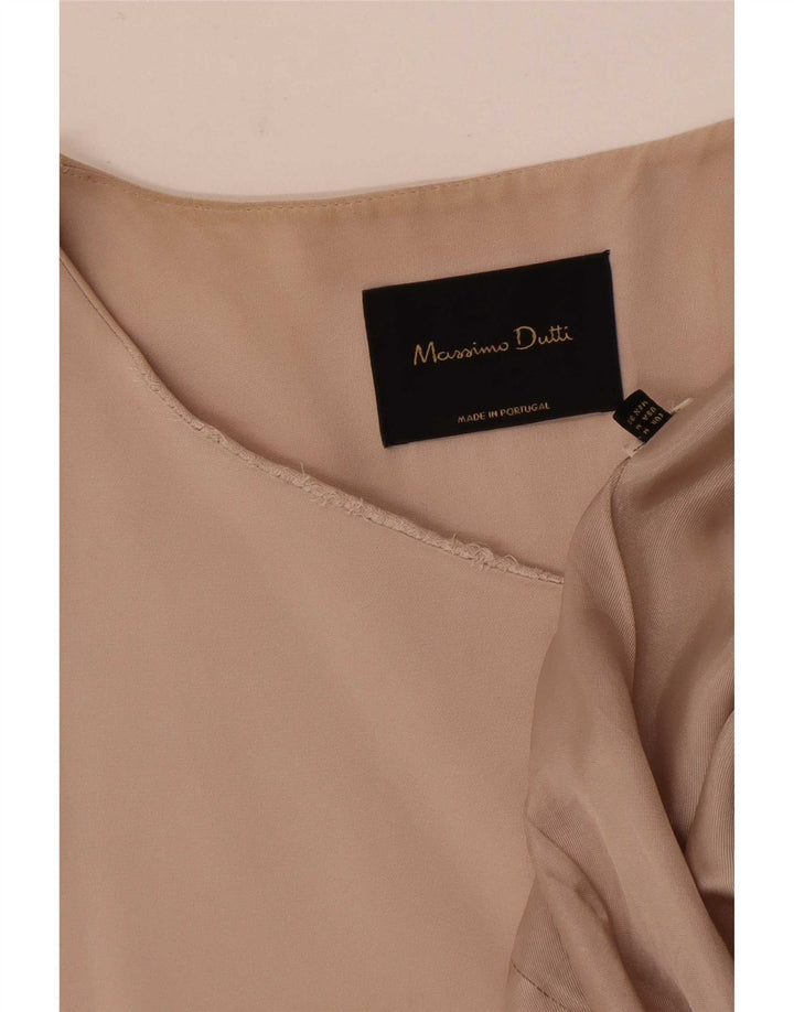 Jaqueta blazer feminina Massimo Dutti Longline sem mangas Reino Unido 14 médio bege