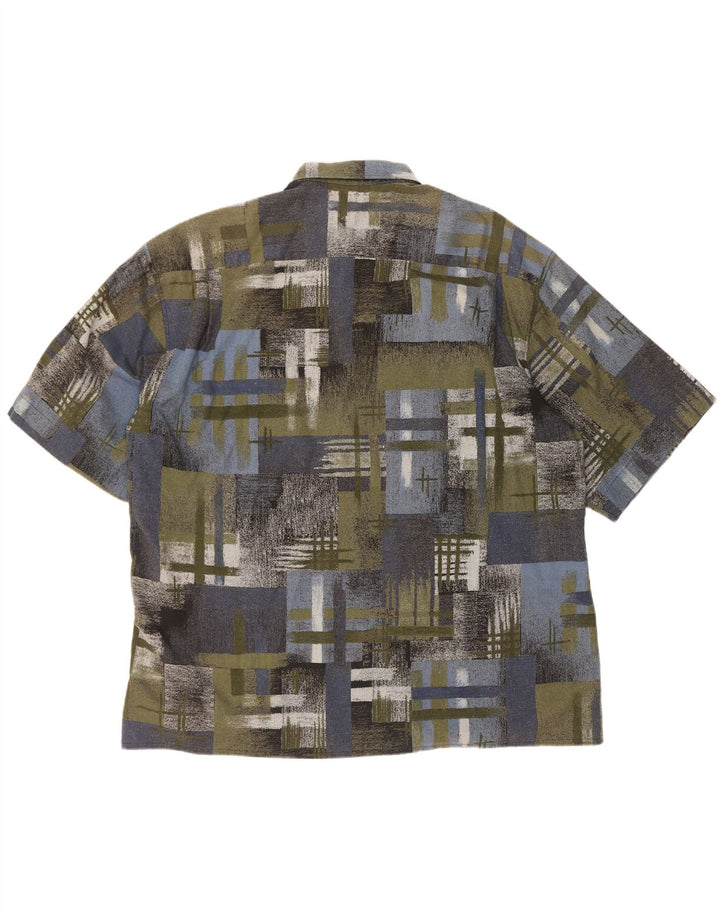 Camisa masculina vintage de manga curta XL verde patchwork