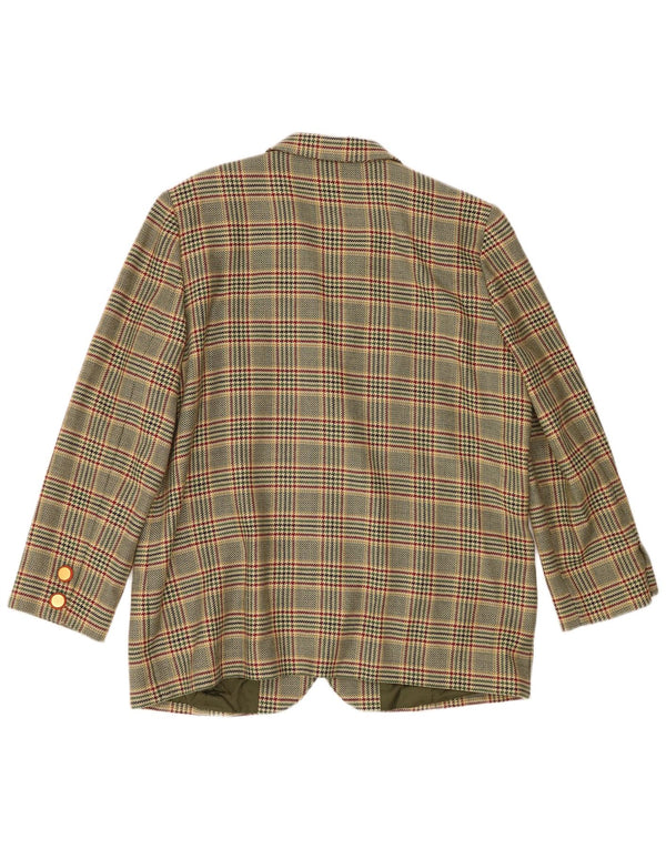 Jaqueta blazer feminina Donna Piu com 3 botões Reino Unido 20 2XL lã verde houndstooth