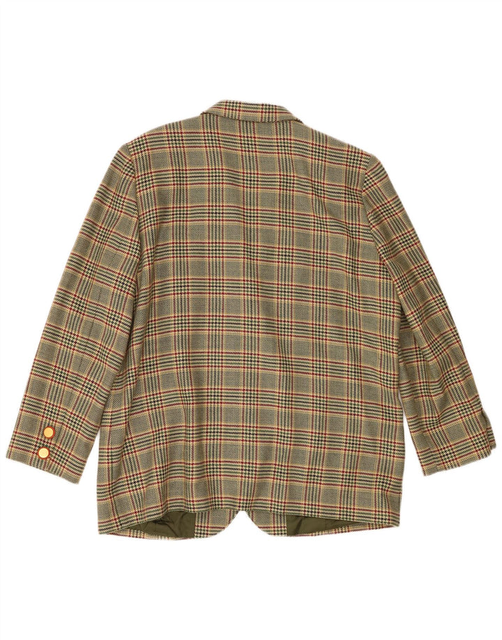 Jaqueta blazer feminina Donna Piu com 3 botões Reino Unido 20 2XL lã verde houndstooth