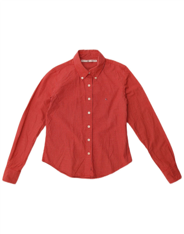 Camisa feminina Tommy Hilfiger US 6 médio vermelho xadrez algodão