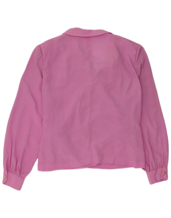 Blusa feminina vintage manga comprida envoltória top UK 16 grande rosa manchado