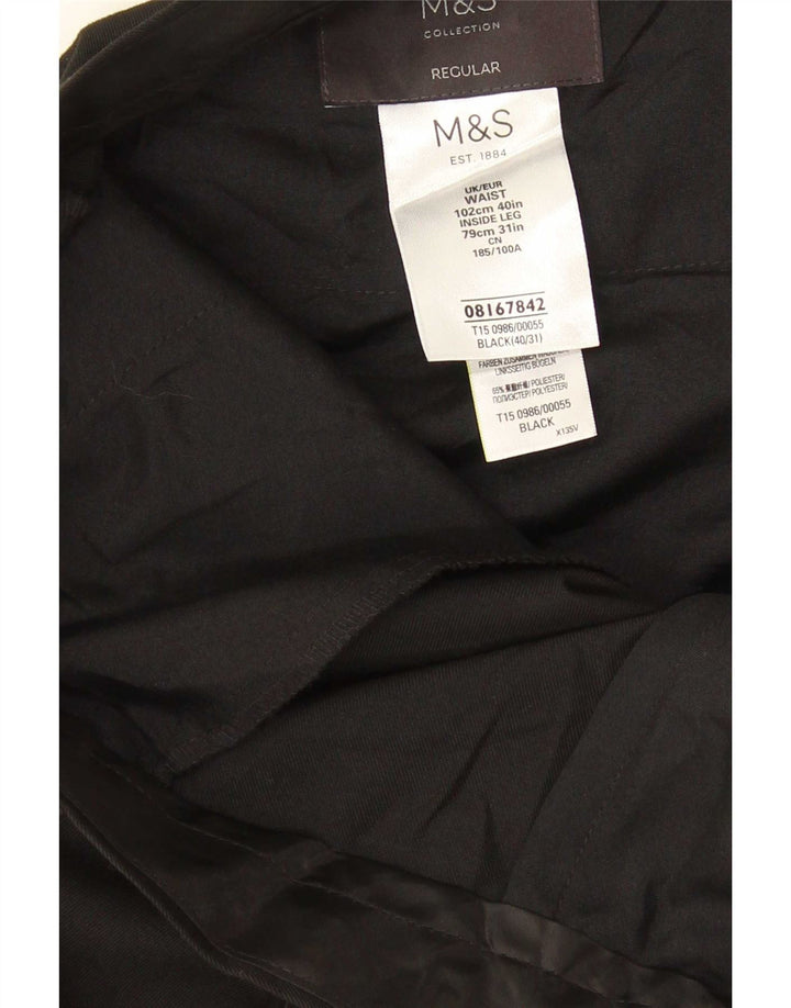 Calça masculina de terno regular Marks & Spencer W40 L31 poliéster preto