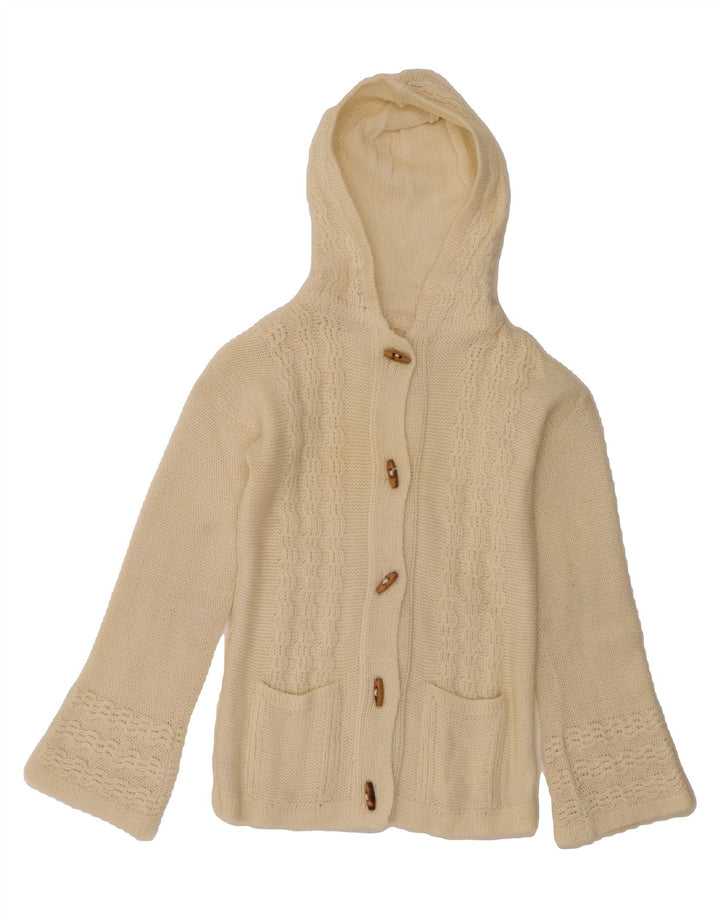 VINTAGE Womens Hooded Cardigan Sweater UK 12 Medium Off White Vintage Vintage and Second-Hand Vintage from Messina Hembry 