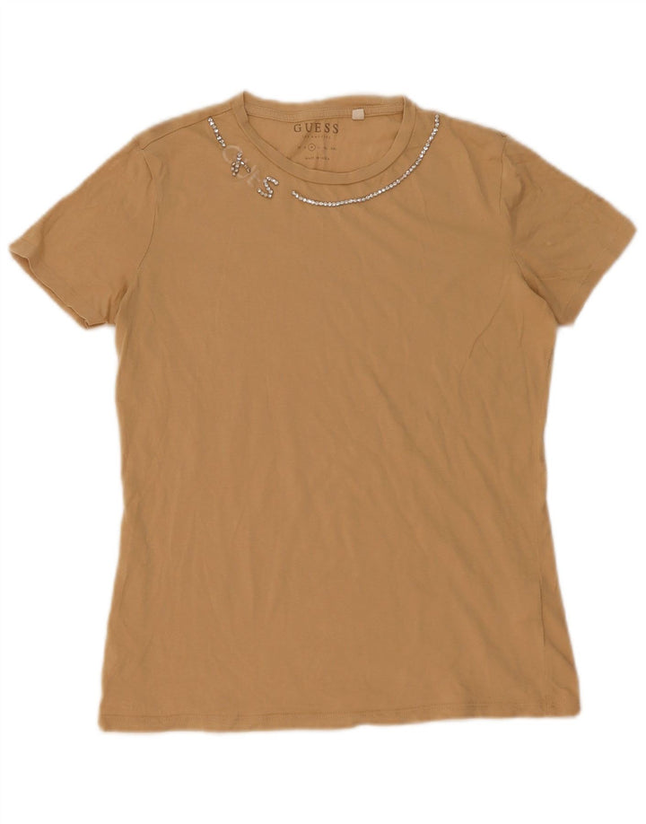 Camiseta feminina Guess UK 12 algodão bege médio