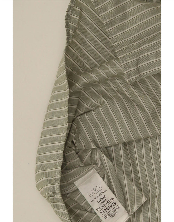 Camisa masculina Marks & Spencer grande listrada cáqui de algodão