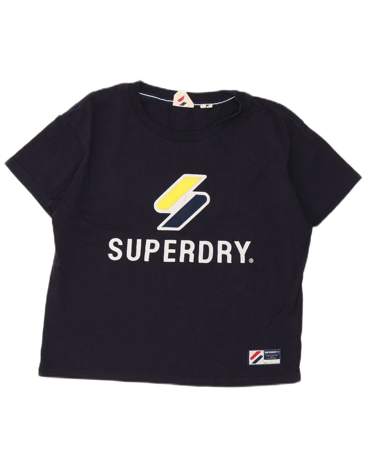 Camiseta feminina SUPERDRY com estampa gráfica UK 12 algodão azul marinho médio