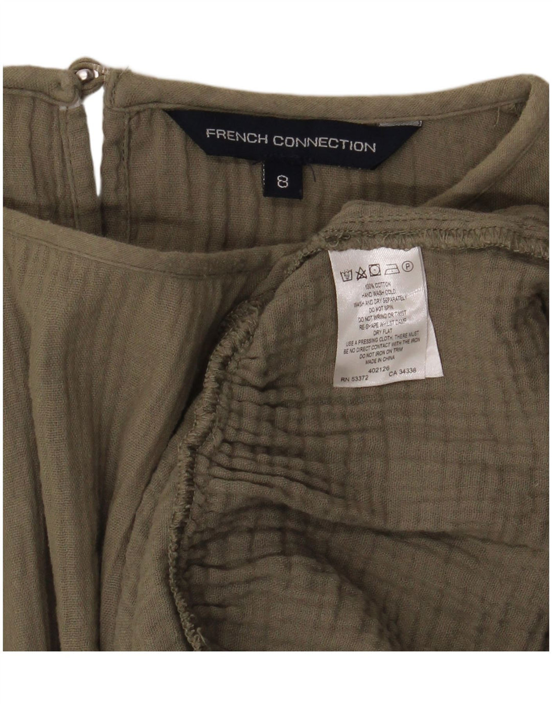 Blusa oversized feminina French Connection Top Reino Unido 8 algodão cáqui pequeno