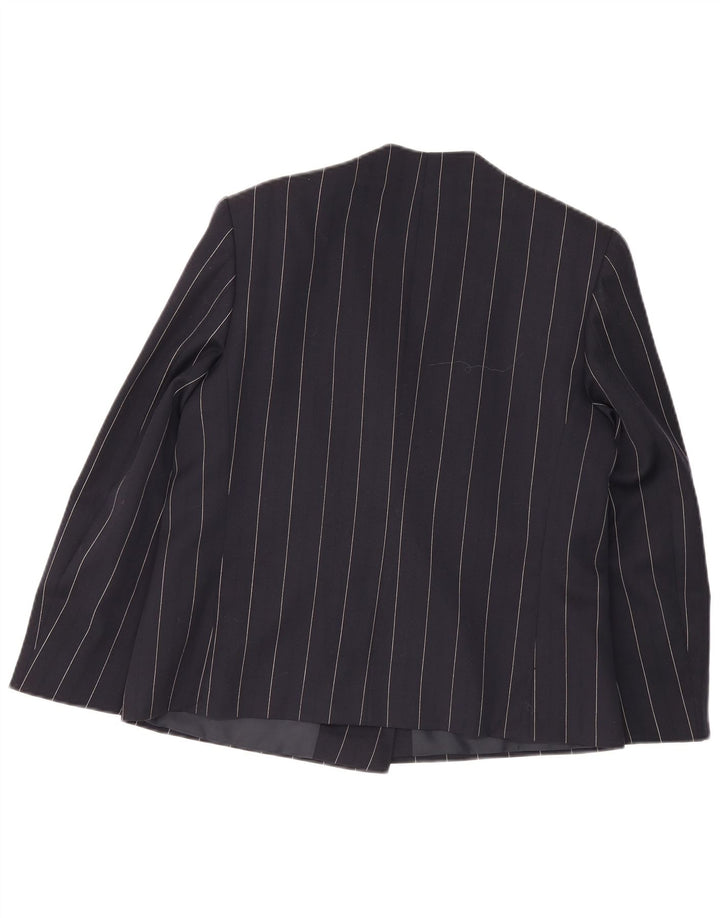 ELENA MIRO Jaqueta blazer feminina de 2 botões Reino Unido 18 XL lã listrada azul marinho