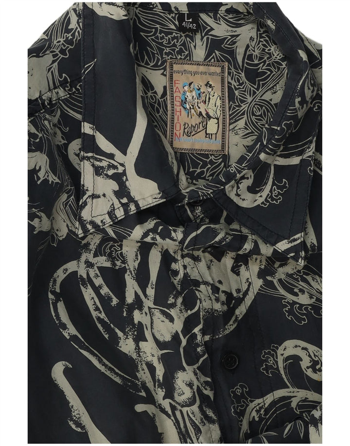 DENUNCIAR Camisa masculina de manga curta tamanho 41/42 grande azul marinho paisley