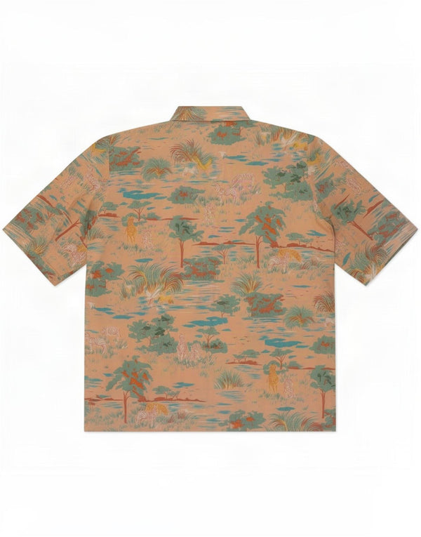 Camisa feminina vintage de manga curta Jungle UK 12 Floral bege médio