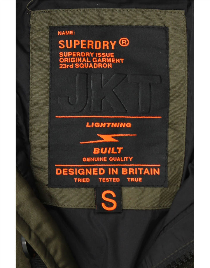 Jaqueta masculina acolchoada com capuz SUPERDRY Reino Unido 36 nylon cáqui pequeno