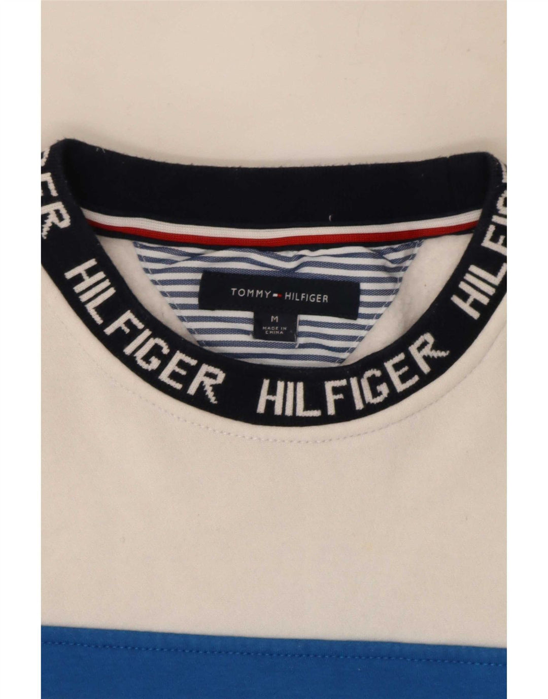 Tommy Hilfiger moletom gráfico masculino jumper médio branco colorblock