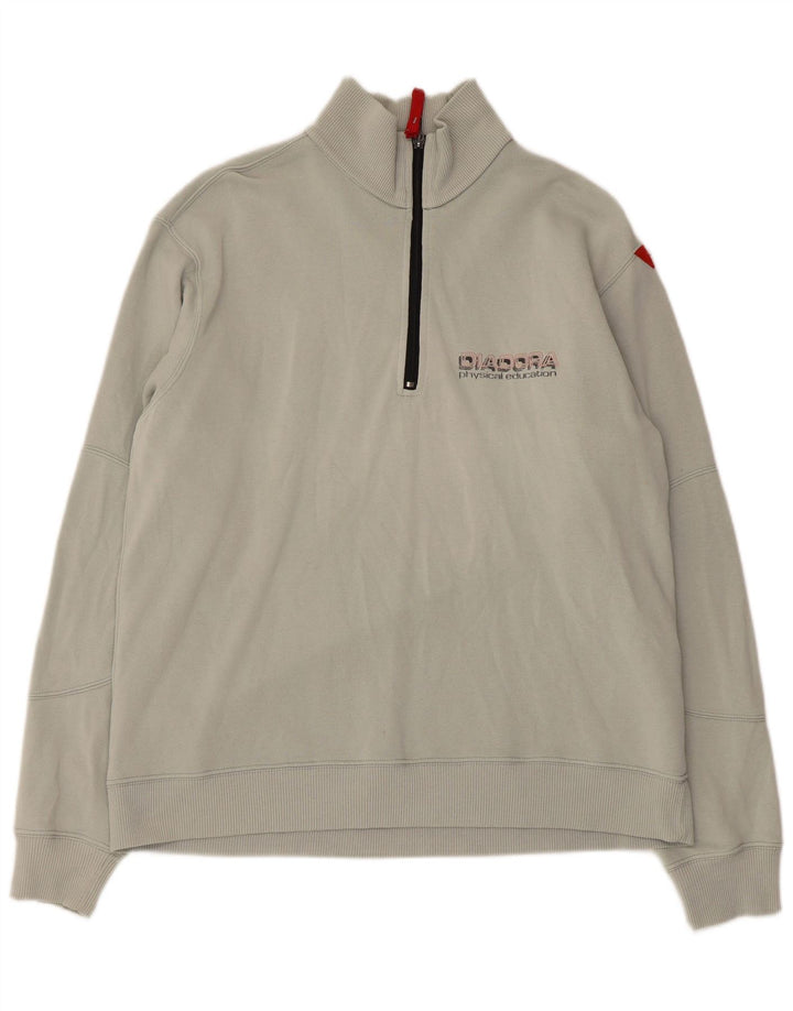 Moletom masculino DIADORA com zíper e gola grande, algodão cinza