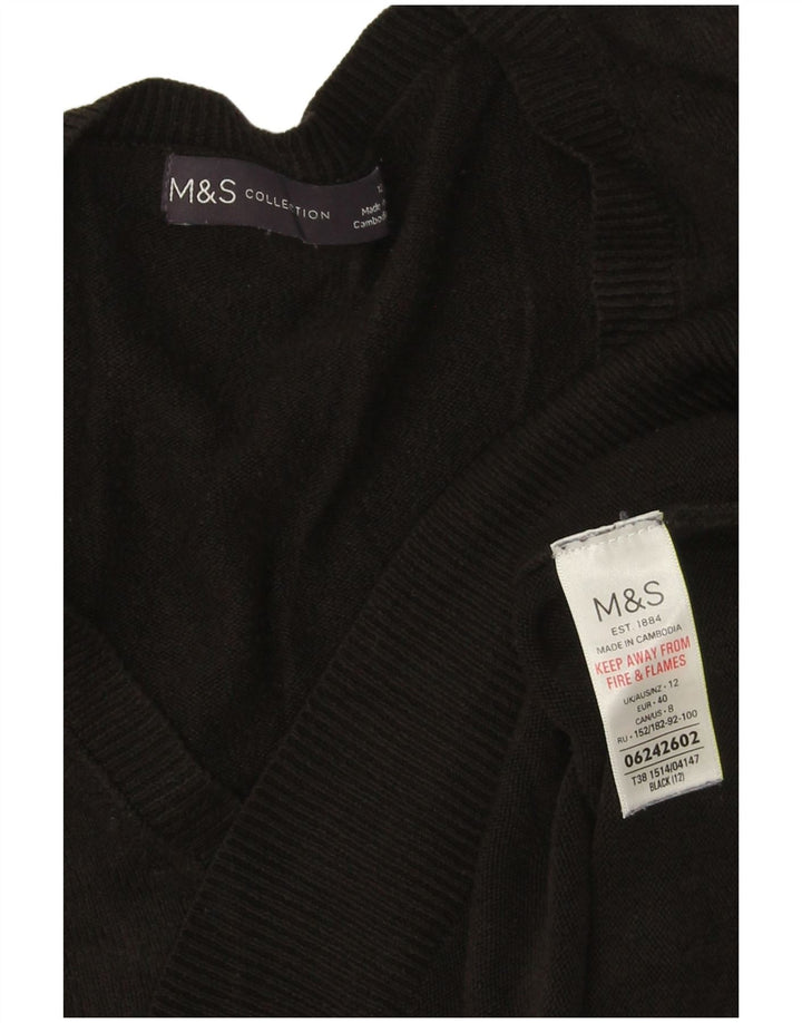 Suéter feminino Marks & Spencer com decote em V Reino Unido 12 acrílico preto médio