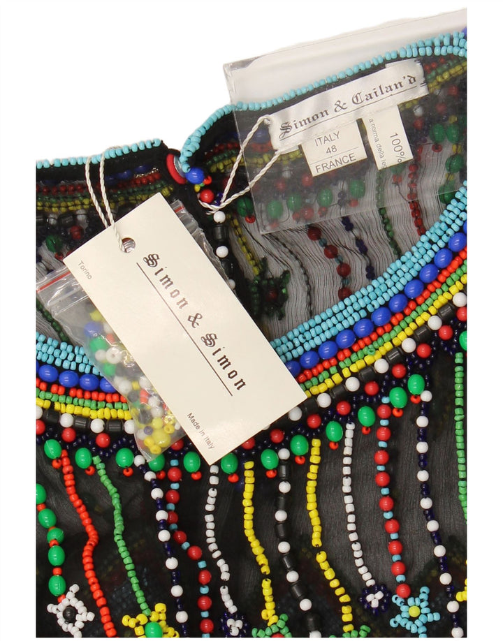 Blusa feminina vintage transparente IT 48 XL seda geométrica preta