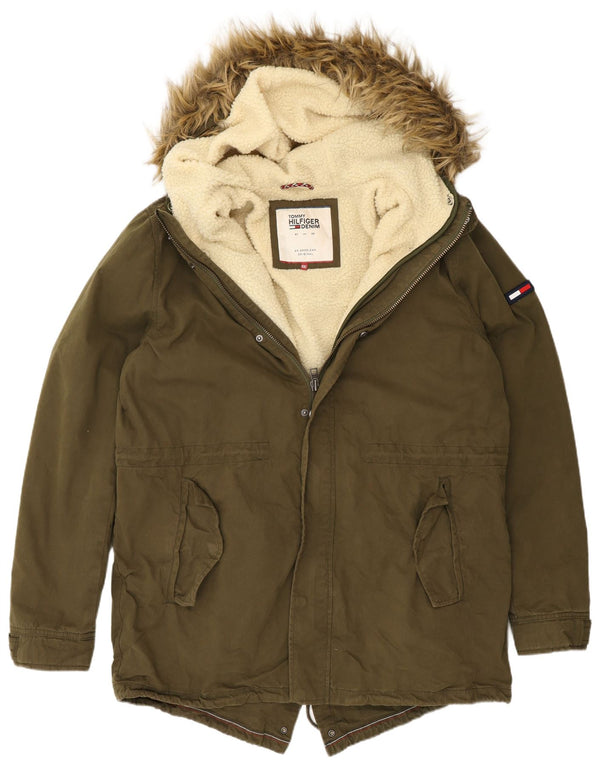 Jaqueta Parka masculina com capuz Tommy Hilfiger Reino Unido 44 2XL poliéster cáqui