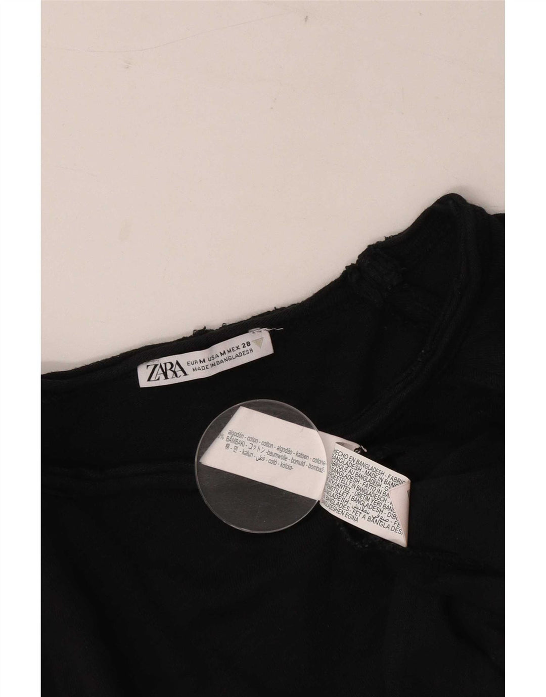 Zara Top feminino oversized manga comprida Reino Unido 14 algodão preto médio