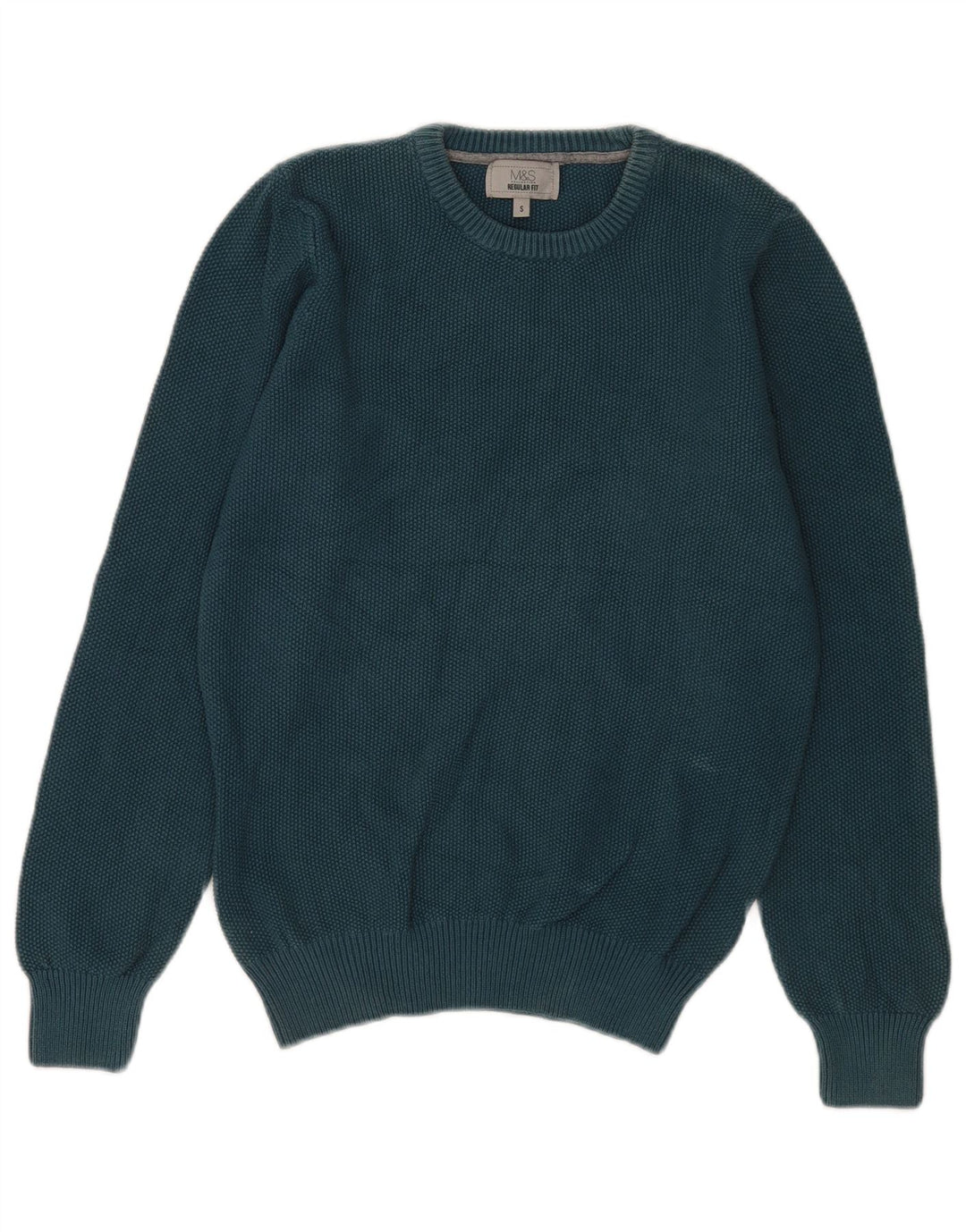 Suéter masculino Marks & Spencer de ajuste regular com gola redonda e algodão azul pequeno