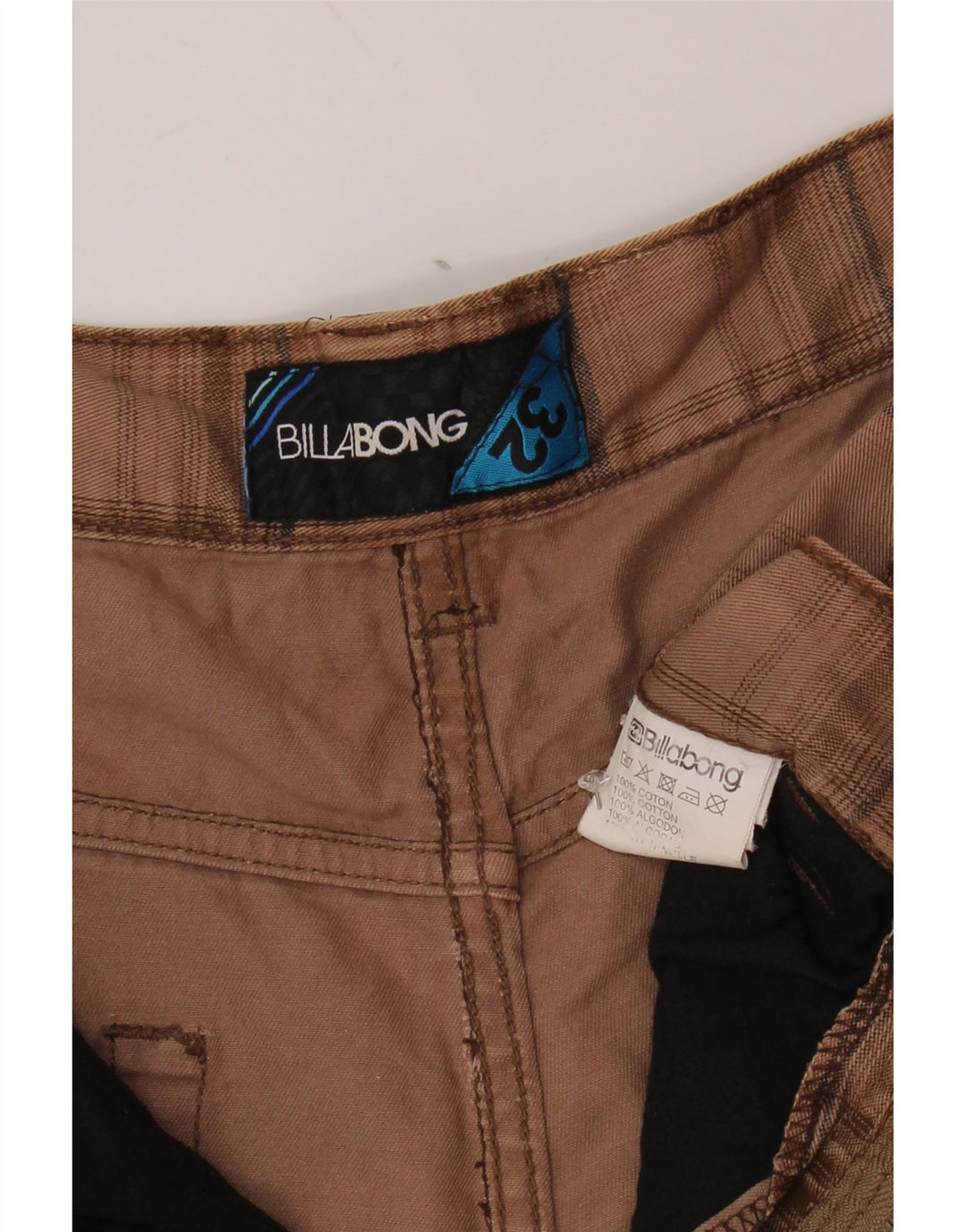 BILLABONG Masculino Gráfico Casual Shorts W32 Algodão Xadrez Bege Médio