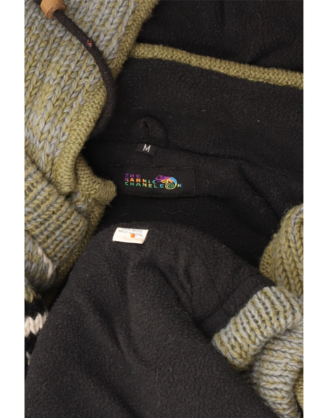 Suéter cardigã masculino VINTAGE com capuz médio cáqui lã Fair Isle