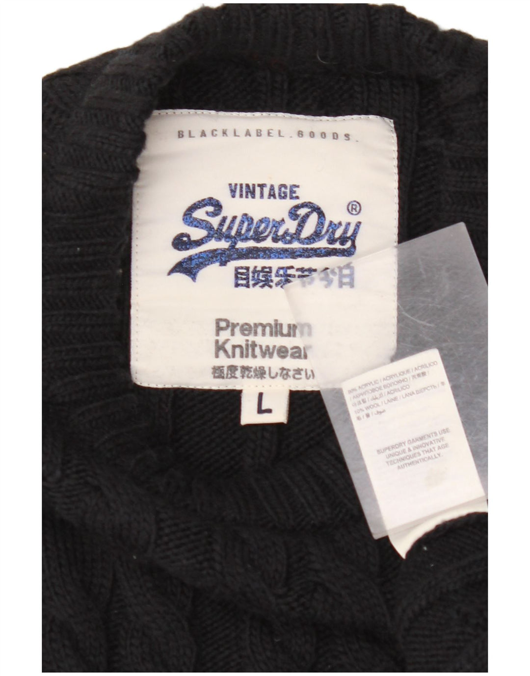 Suéter masculino SUPERDRY com gola redonda, grande acrílico preto