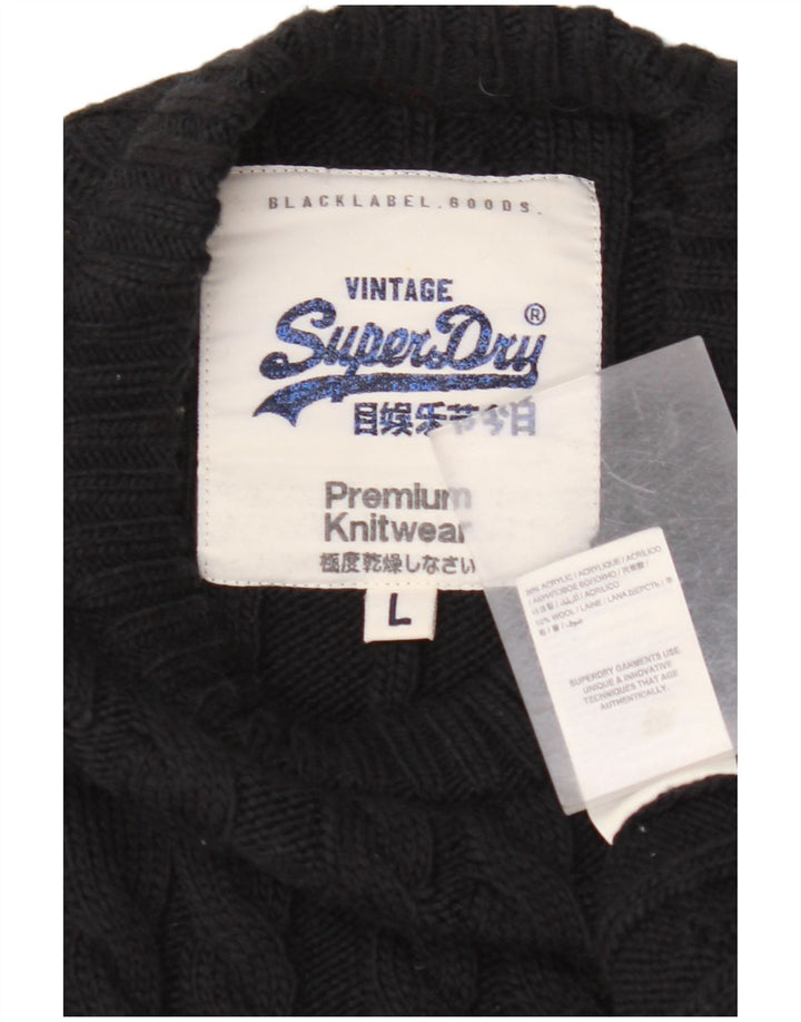 Suéter masculino SUPERDRY com gola redonda, grande acrílico preto