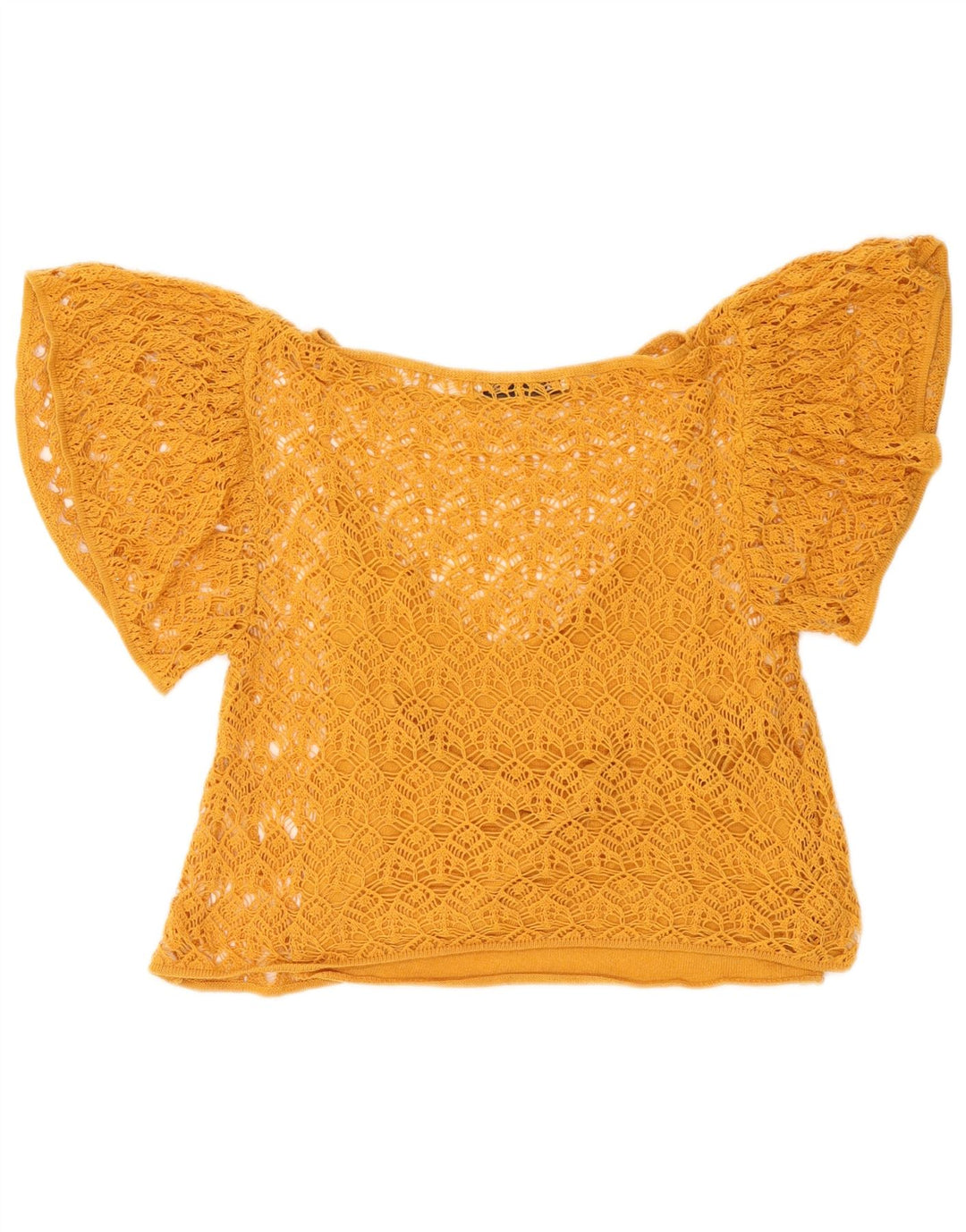 Zara Womens Crop Crochet Transparente Top UK 10 Pequeno Amarelo