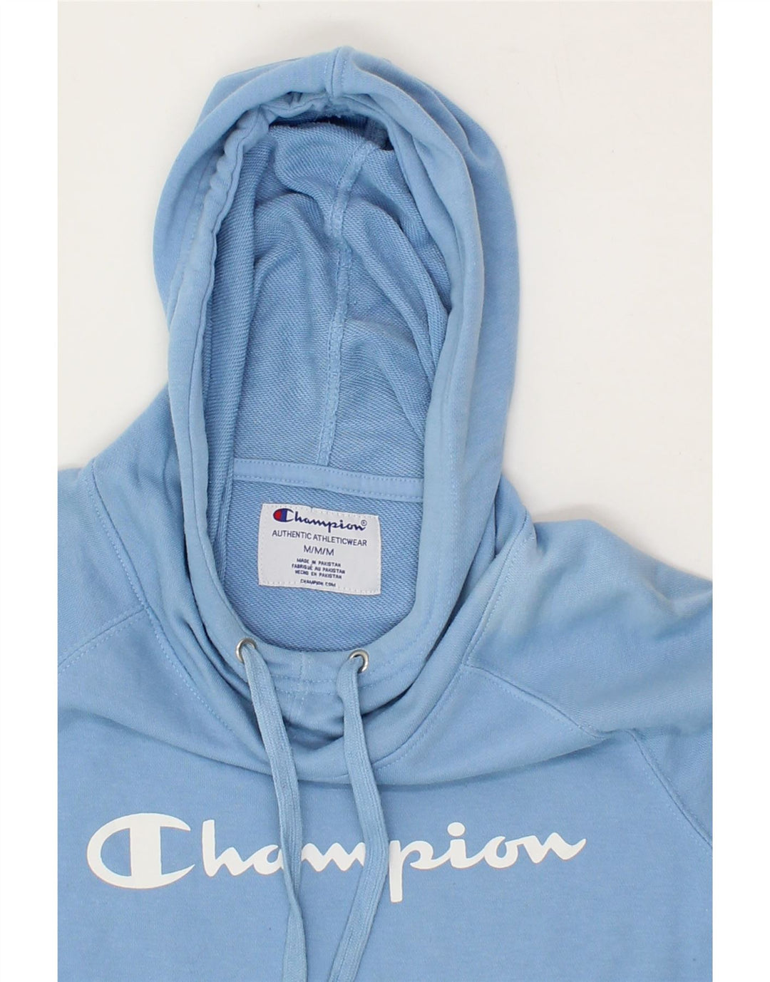 CHAMPION Womens Graphic Hoodie Jumper UK 14 Medium Blue Cotton Vintage Champion and Second-Hand Champion from Messina Hembry 