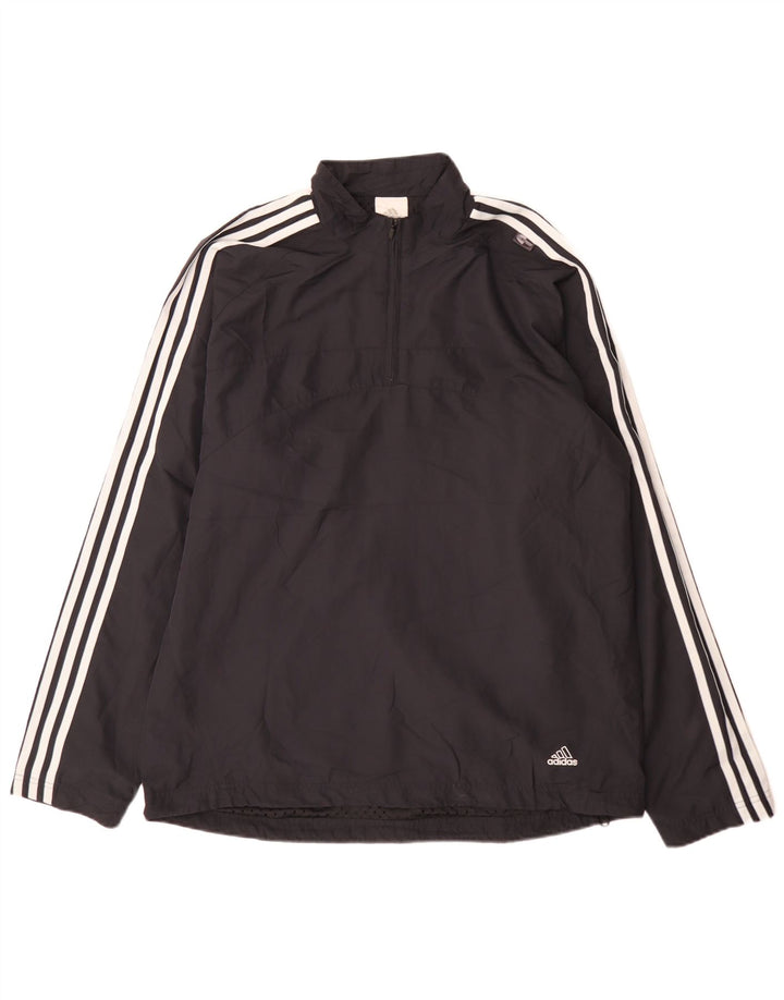 Adidas Mens Zip Neck Pullover Treino Top Grande Azul Marinho Esportes