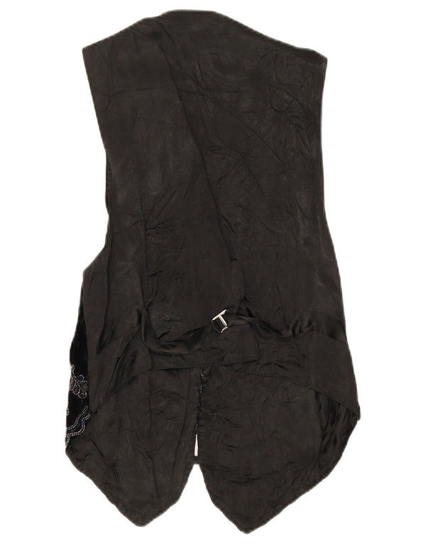 Colete feminino vintage UK 10 pequeno floral preto