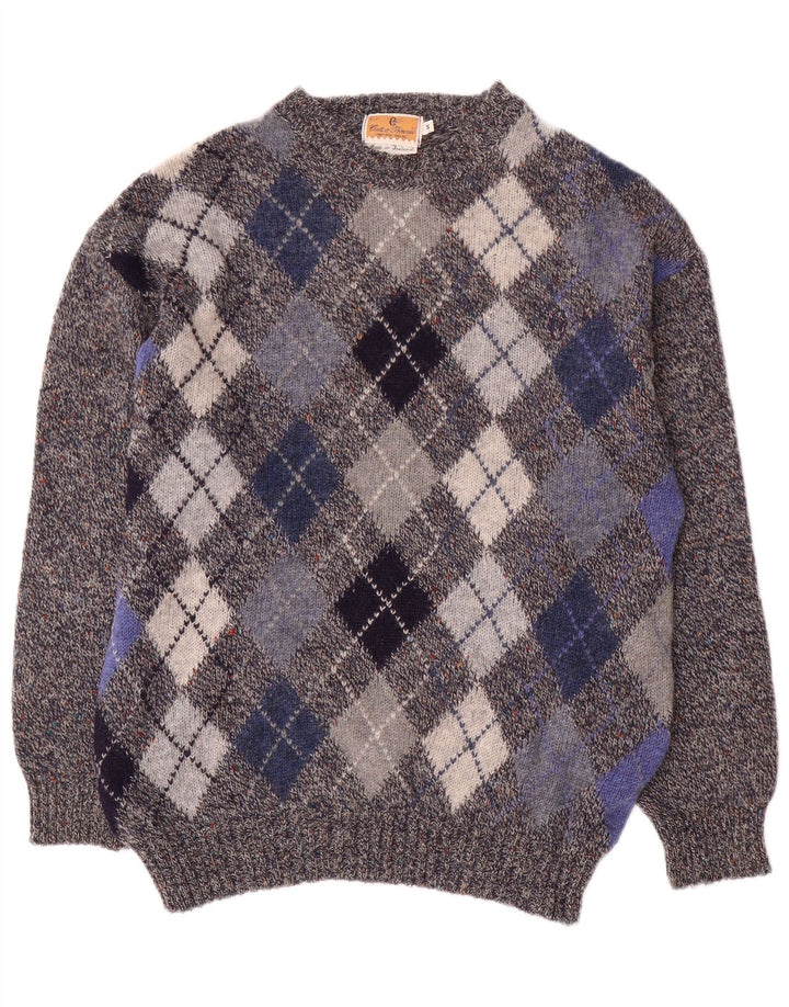 CONTE OF FLORENCE Suéter masculino com gola redonda pequeno cinza Argyle/Diamante