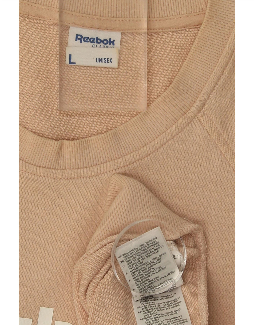 REEBOK Mens Graphic Sweatshirt Jumper Large Beige Cotton Vintage Reebok and Second-Hand Reebok from Messina Hembry 