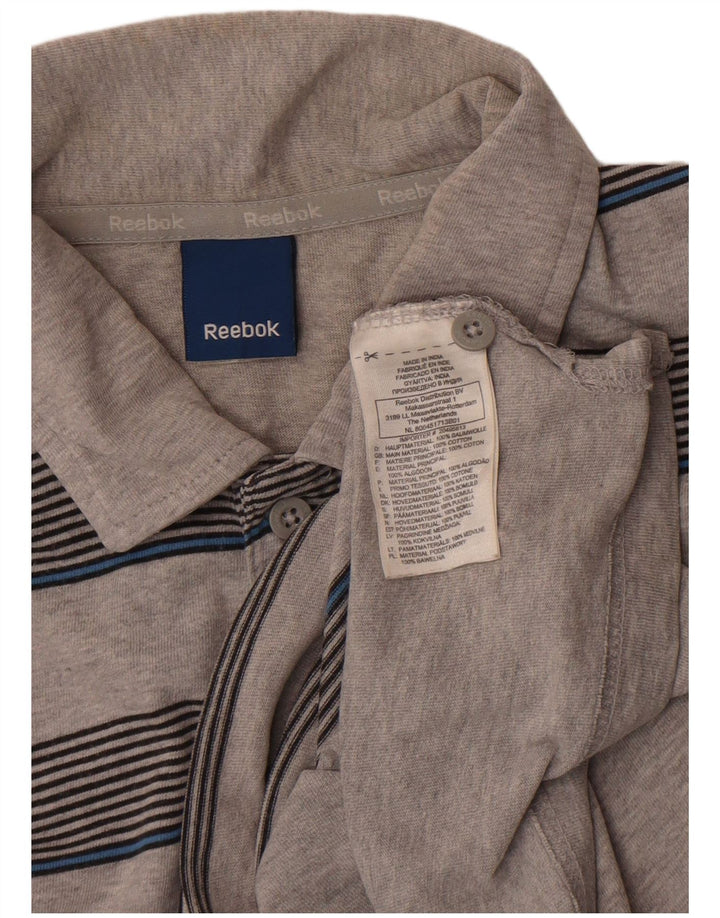 Camisa polo masculina Reebok médio cinza listrado algodão