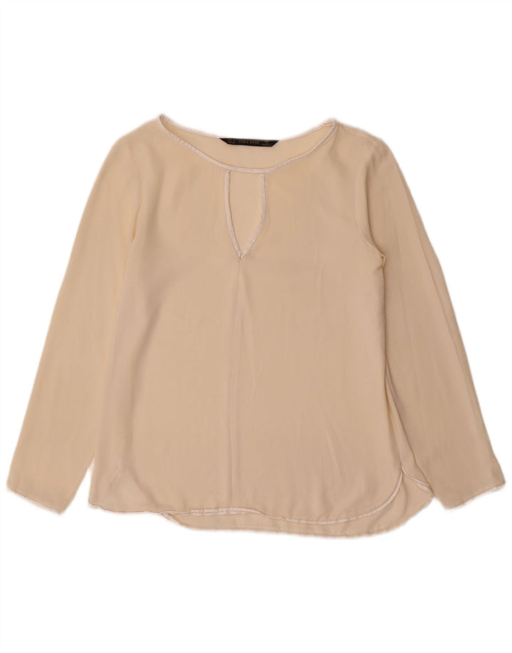 Blusa feminina de manga comprida Zara UK 10 pequena bege