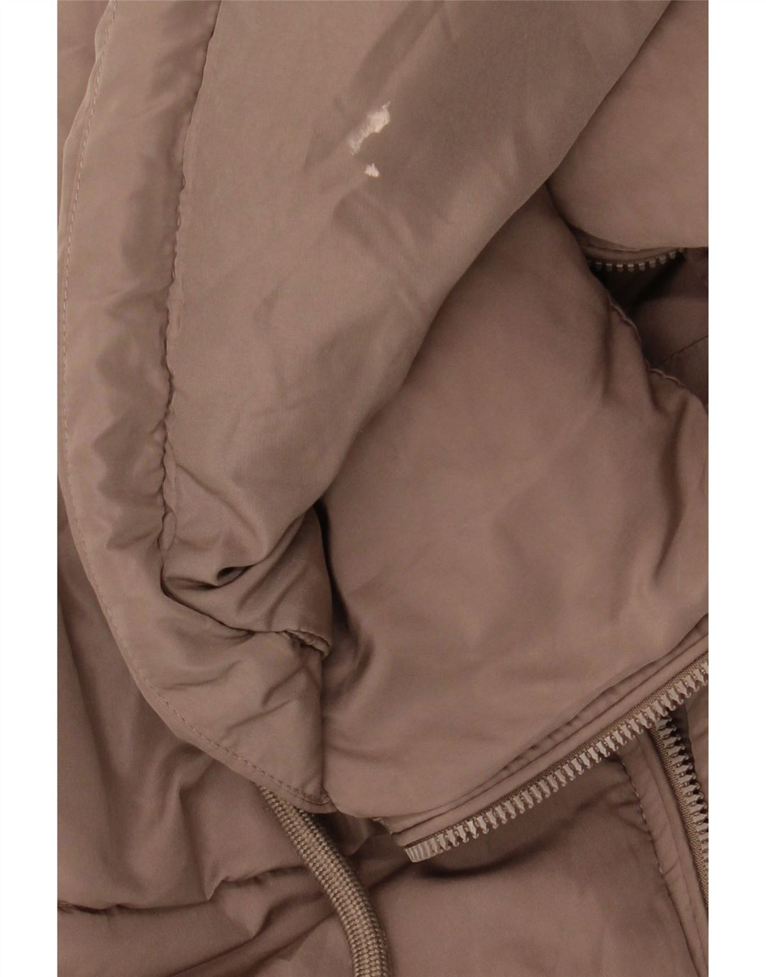 Jaqueta acolchoada com capuz grande Zara para mulher UK 14 poliéster marrom médio
