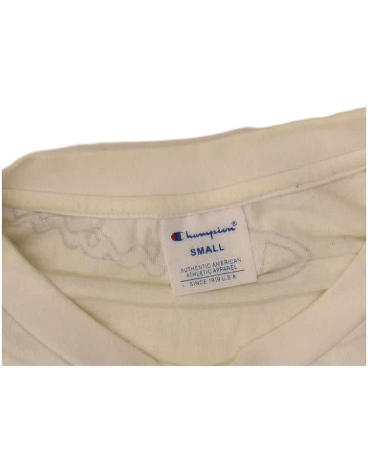 Camiseta feminina estampada grande Champion UK 10 pequena branca