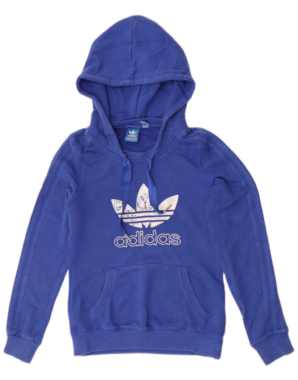Adidas Womens Graphic Hoodie Jumper UK 6 XS Azul Algodão
