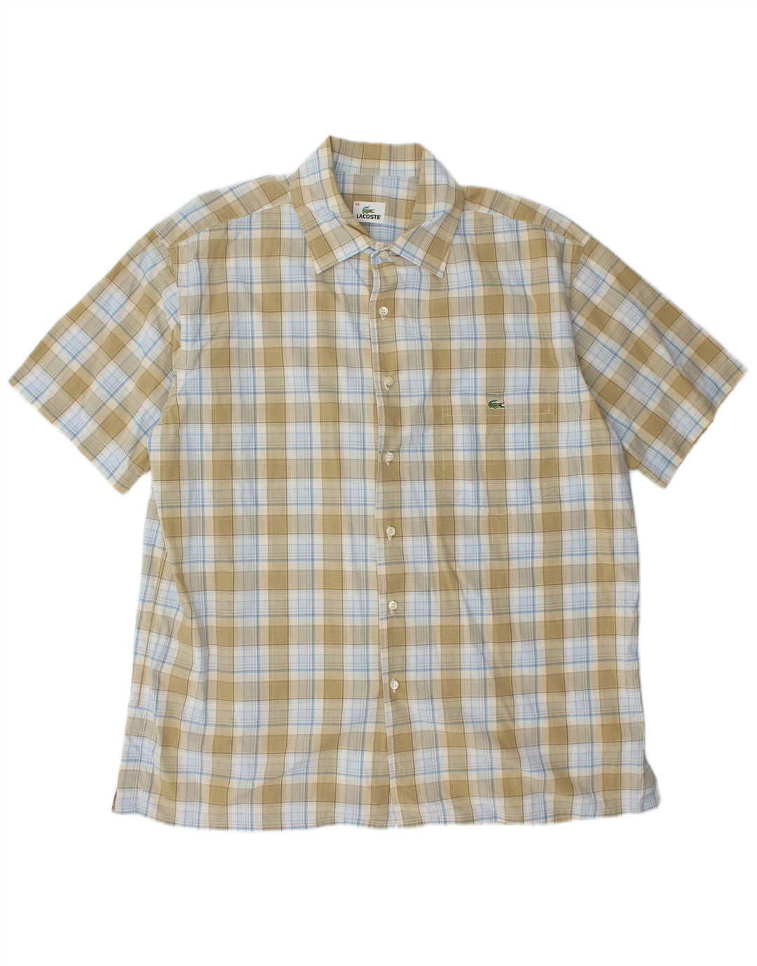 Camisa masculina de manga curta LACOSTE tamanho 46 2XL cáqui xadrez