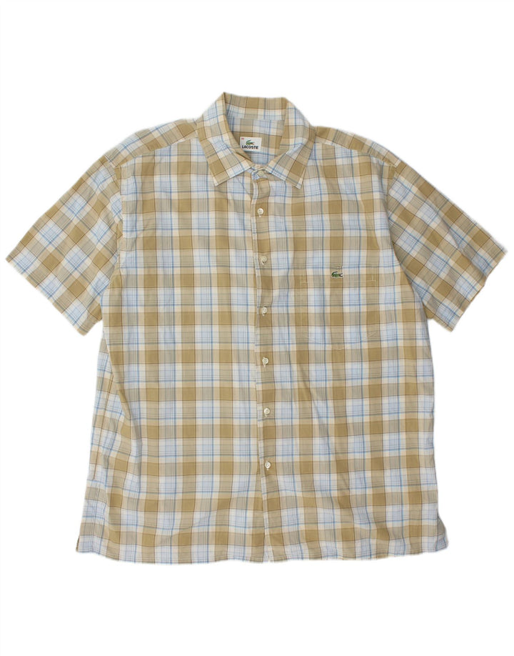 Camisa masculina de manga curta LACOSTE tamanho 46 2XL cáqui xadrez