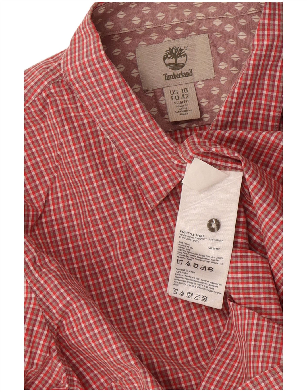 Camisa Slim Fit Feminina Timberland EU 42 Grande Algodão Gingham Vermelho