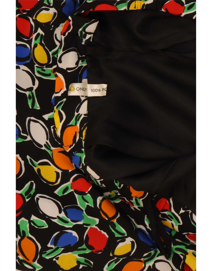 Vintage Womens Midi Skirt W30 Medium Black Floral Polyester