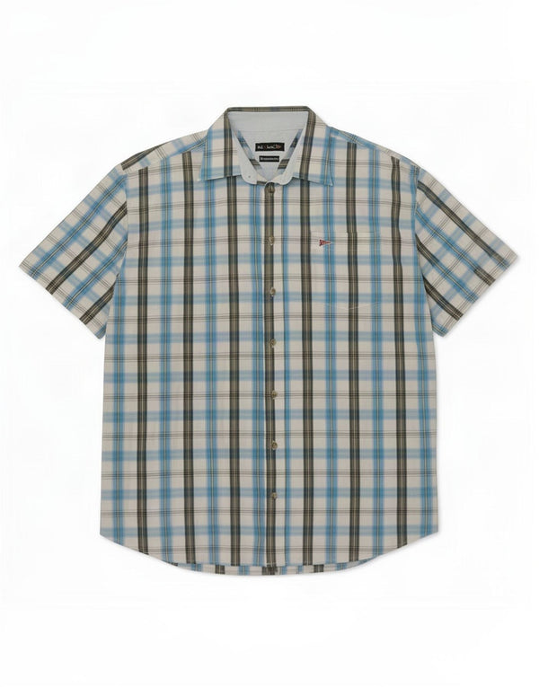 Camisa masculina de manga curta Paul Smith tamanho 43/44 XL xadrez azul