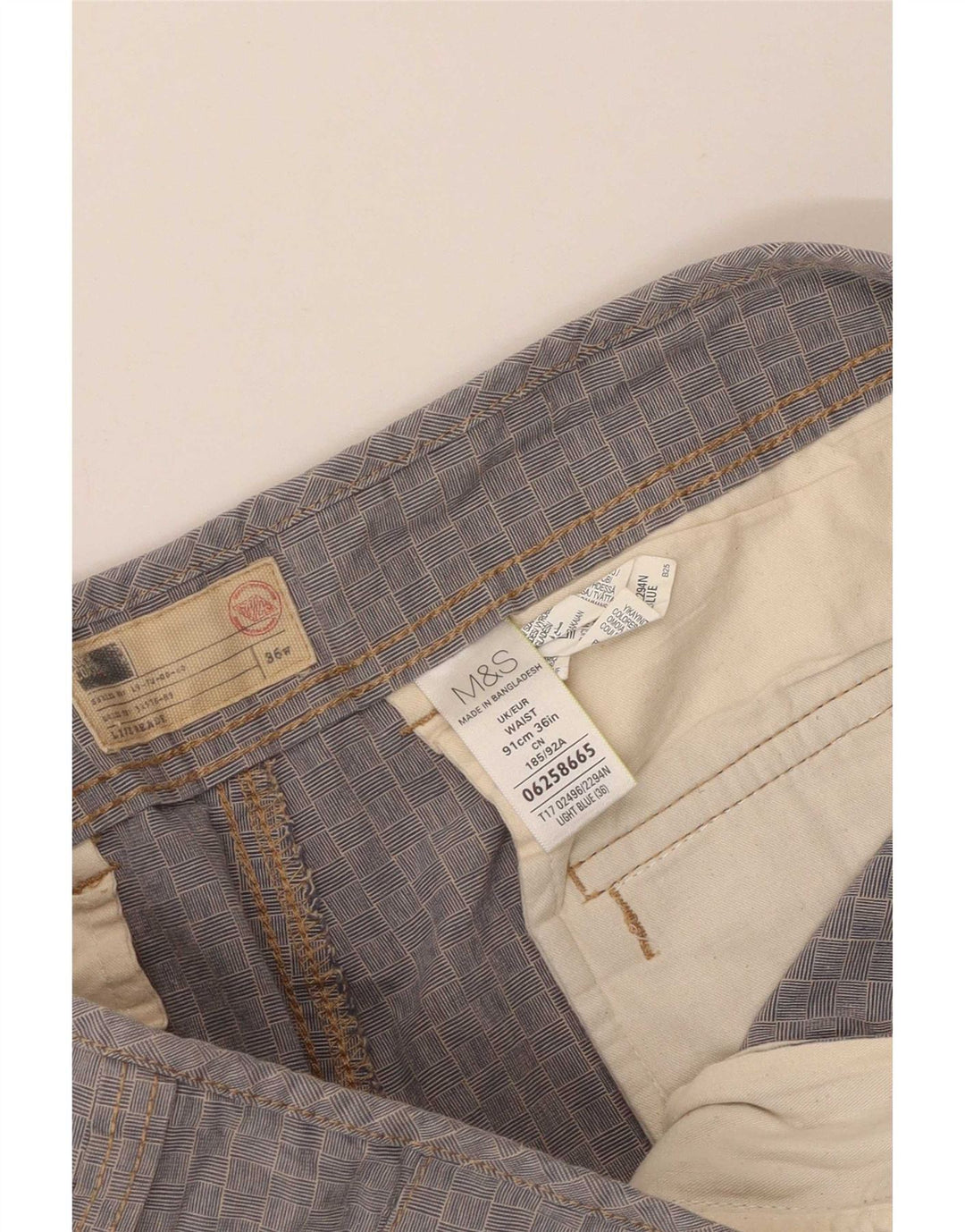 Shorts cargo masculino Marks & Spencer grande W36 algodão xadrez azul