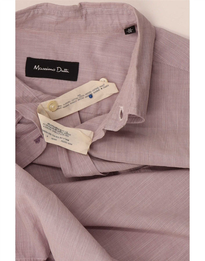 Camisa masculina de manga curta Massimo Dutti de algodão listrado rosa médio