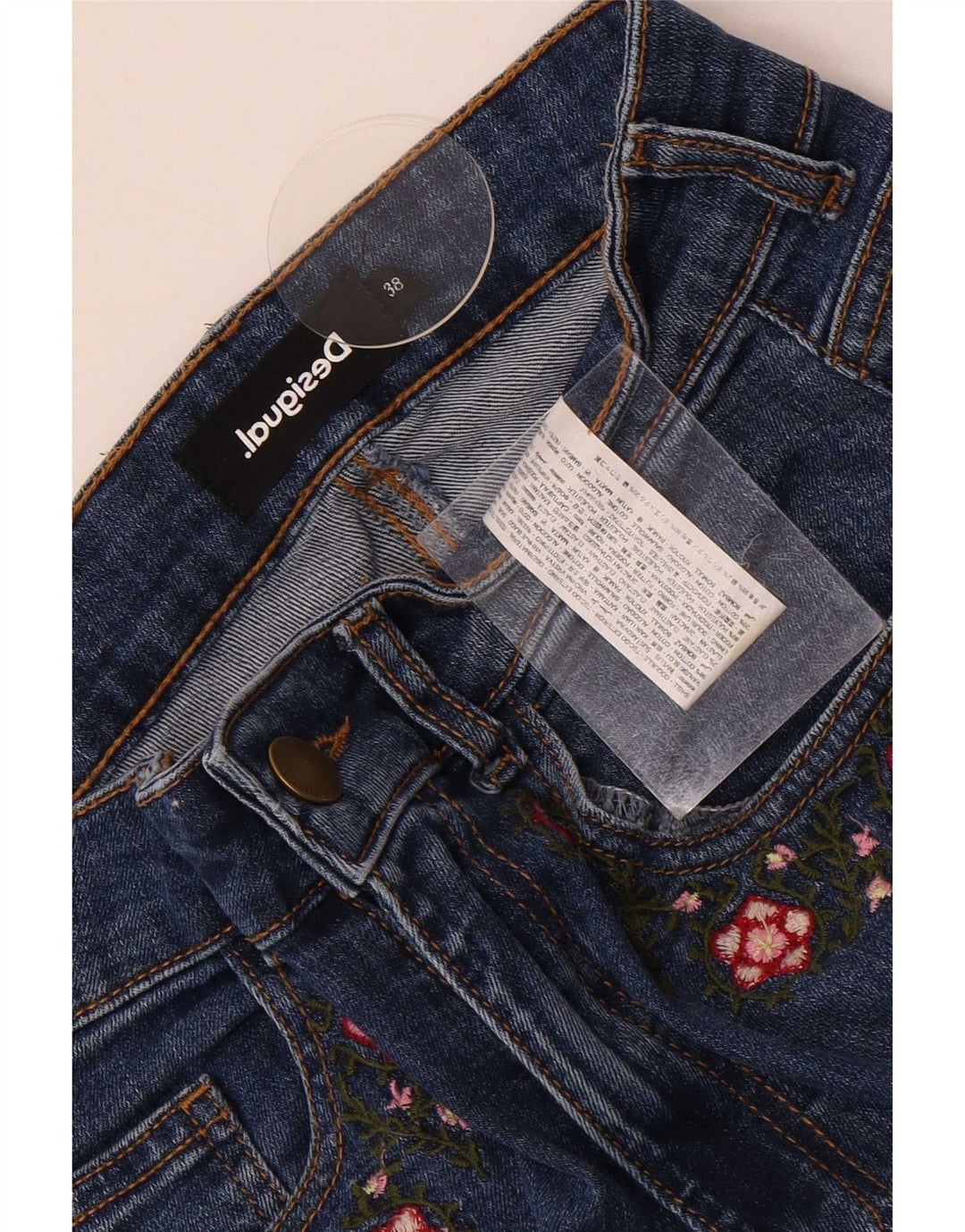 Desigual Jeans Bootcut Feminino EU 38 Médio W28 L27 Azul Floral Algodão