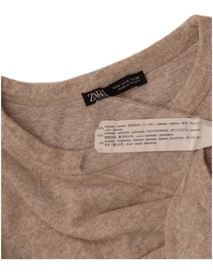 Zara Womens Crop Top Manga Longa Reino Unido 8 Pequeno Bege