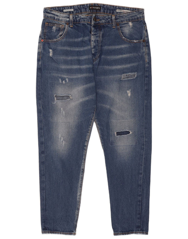 Zu Elements Jeans masculino cenoura slim desgastado W32 L28 algodão azul