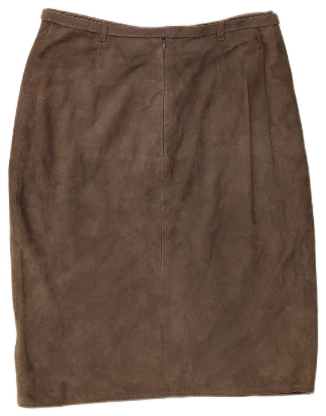 Saia feminina vintage de camurça IT 44 médio W26 couro cáqui
